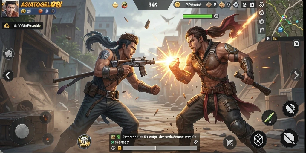 Screenshot gameplay ASIATOGEL88 yang menampilkan pertarungan Battle Royale.