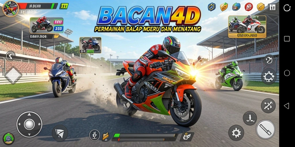 Gameplay BACAN4D dengan aksi balap motor yang mendebarkan.