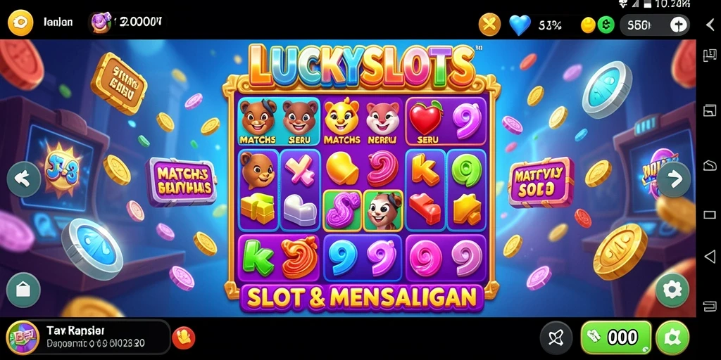 Tampilan gameplay seru LUCKYSLOTS dengan tantangan Match-3.