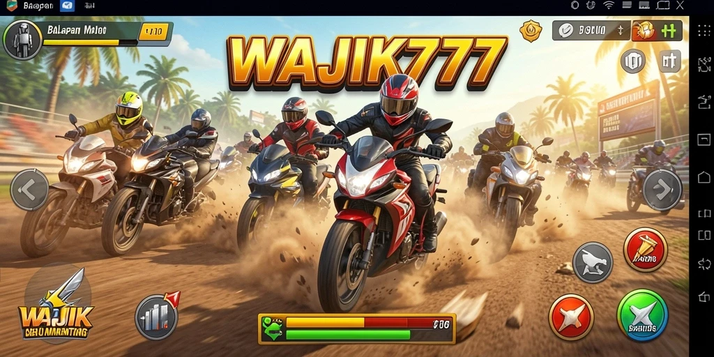 Tampilan gameplay seru dalam balapan motor WAJIK777.